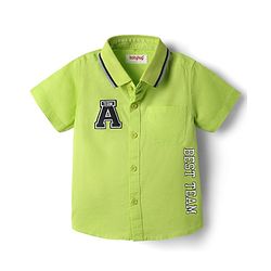 Babyhug Cotton Woven Half Sleeves Rib Collar Shirt With Alphabet Patch - Green