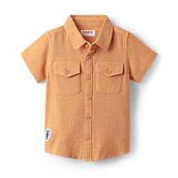 Babyhug Cotton Waffle Woven Half Sleeves Solid Shirt - Peach