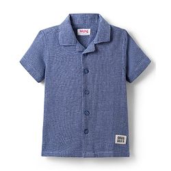Babyhug Cotton Woven Half Sleeves Solid Colour Shirt - Blue