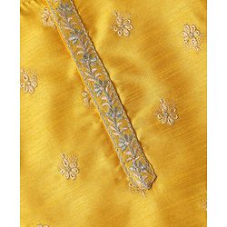 Babyhug Woven Manderin Collar Full Sleeves Kurta Dhoti Set With Floral Embroidered - Yellow