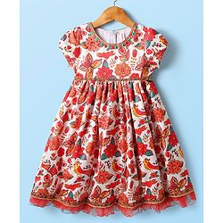 Babyhug Cotton Woven Half Sleeves Ethnic Dress With Floral Print - White