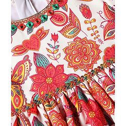 Babyhug Cotton Woven Half Sleeves Ethnic Dress With Floral Print - White