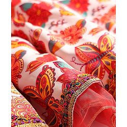 Babyhug Cotton Woven Half Sleeves Ethnic Dress With Floral Print - White