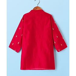 Babyhug Woven Full Sleeves Kurta Dhoti Set With Floral Embroidery - Red