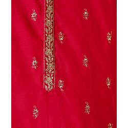 Babyhug Woven Full Sleeves Kurta Dhoti Set With Floral Embroidery - Red