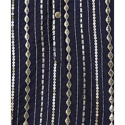 Babyhug Woven Mandarin Collar Full Sleeves Kurta Pyjama Set With Sequin Detailing - Navy Blue
