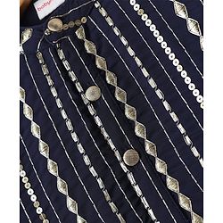 Babyhug Woven Mandarin Collar Full Sleeves Kurta Pyjama Set With Sequin Detailing - Navy Blue
