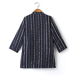 Babyhug Woven Mandarin Collar Full Sleeves Kurta Pyjama Set With Sequin Detailing - Navy Blue