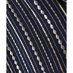 Babyhug Woven Mandarin Collar Full Sleeves Kurta Pyjama Set With Sequin Detailing - Navy Blue