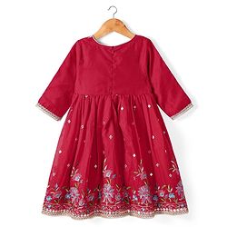 Babyhug Woven Three Fourth Sleeves Floral Embriodered Kurti Salwar & Dupatta Set - Red