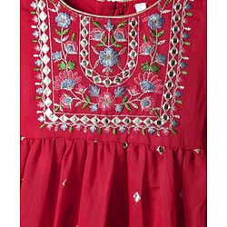 Babyhug Woven Three Fourth Sleeves Floral Embriodered Kurti Salwar & Dupatta Set - Red