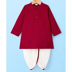Babyhug Cotton Woven Full Sleeves Solid Colour Kurta Dhoti Set - Red