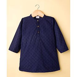 Babyhug Cotton Woven Full Sleeves Kurta Dhoti Set with Embroidery - Navy Blue