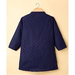 Babyhug Cotton Woven Full Sleeves Kurta Dhoti Set with Embroidery - Navy Blue