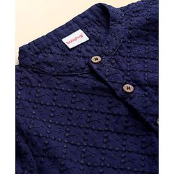 Babyhug Cotton Woven Full Sleeves Kurta Dhoti Set with Embroidery - Navy Blue