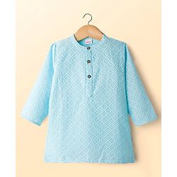 Babyhug Cotton Woven Full Sleeves Kurta Pajama Set with Embroidery - Aqua Blue