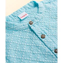 Babyhug Cotton Woven Full Sleeves Kurta Pajama Set with Embroidery - Aqua Blue