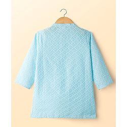 Babyhug Cotton Woven Full Sleeves Kurta Pajama Set with Embroidery - Aqua Blue