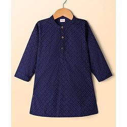 Babyhug Cotton Woven Full Sleeves Kurta Pajama Set with Embroidery - Navy Blue