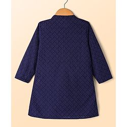 Babyhug Cotton Woven Full Sleeves Kurta Pajama Set with Embroidery - Navy Blue