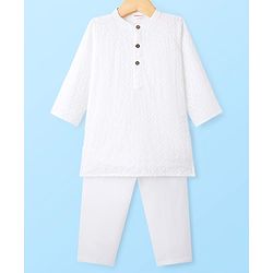 Babyhug Cotton Woven Full Sleeves Kurta Pajama Set with Embroidery - White