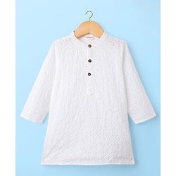 Babyhug Cotton Woven Full Sleeves Kurta Pajama Set with Embroidery - White