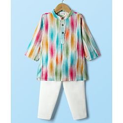 Babyhug Cotton Woven Full Sleeves Cambric Foil Printed Kurta Pajama Set - Multicolour