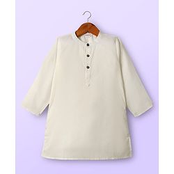 Babyhug Cotton Woven Full Sleeves Kurta Pajama Set With Embroidered Jacket - White