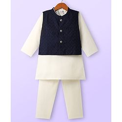 Babyhug Cotton Woven Full Sleeves Kurta Pajama Set With Embroidered Jacket - White