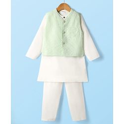 Babyhug Cotton Woven Full Sleeves Kurta Pajama Set With Embroidered Jacket - White