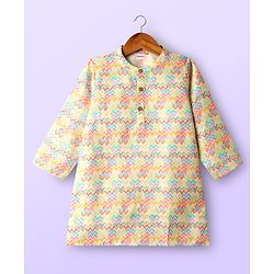 Babyhug Cotton Woven Full Sleeves Kurta Dhoti Set With Cambric Print - Multicolour
