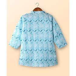 Babyhug Cotton Woven Full Sleeves Kurta Dhoti Set With Cambric Print - Light Blue