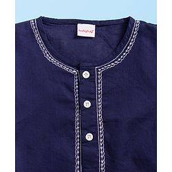 Babyhug Cambric Full Sleeves Solid Color Kurta Dhoti Set - Navy Blue