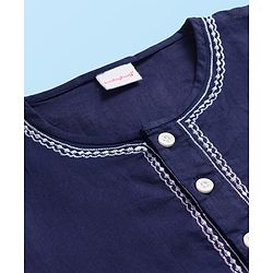 Babyhug Cambric Full Sleeves Solid Color Kurta Dhoti Set - Navy Blue