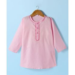 Babyhug Cambric Full Sleeves Solid Color Kurta Dhoti Set - Pink