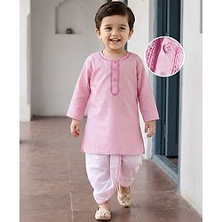 Babyhug Cambric Full Sleeves Solid Color Kurta Dhoti Set - Pink