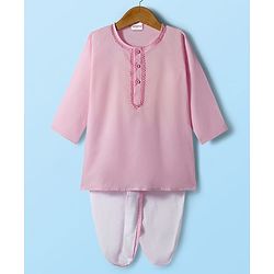 Babyhug Cambric Full Sleeves Solid Color Kurta Dhoti Set - Pink