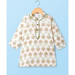 Babyhug Cotton Cambric Woven Full Sleeves Kurta Pyjama Set with Floral Print - White
