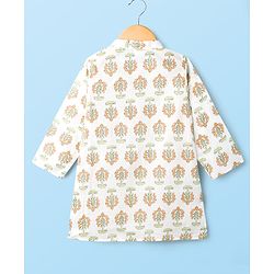 Babyhug Cotton Cambric Woven Full Sleeves Kurta Pyjama Set with Floral Print - White