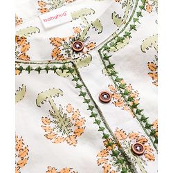 Babyhug Cotton Cambric Woven Full Sleeves Kurta Pyjama Set with Floral Print - White