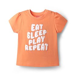Babyhug Cotton Knit Half Sleeves Capri Night Suit With Polka Dot Print & Bow Applique - Orange