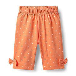Babyhug Cotton Knit Half Sleeves Capri Night Suit With Polka Dot Print & Bow Applique - Orange
