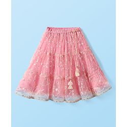 Babyhug Woven Half Sleeves Lehenga Choli & Jacket Set With Floral Embriodery - Pink