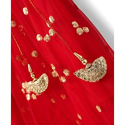 Babyhug Net Woven Sleeveless Lehenga Choli Set With Sequin Detailing & Dupatta - Red