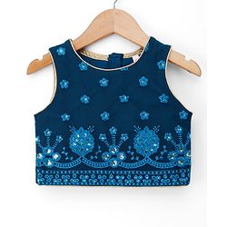 Babyhug Net Woven Sleeveless Lehenga Choli Set With Sequin Detailing & Dupatta - Teal Blue