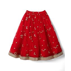 Babyhug Net Woven Sleeveless Lehenga Choli Set With Sequin Detailing & Dupatta - Red