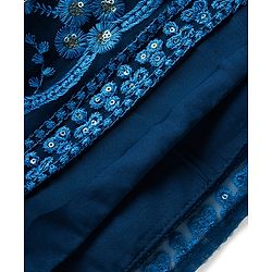 Babyhug Net Woven Sleeveless Lehenga Choli Set With Sequin Detailing & Dupatta - Teal Blue