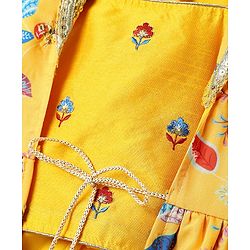 Babyhug Woven Embroidered Blouse with Lehenga and Half Sleeves Jacket Set with Floral Print - Yellow