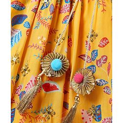 Babyhug Woven Embroidered Blouse with Lehenga and Half Sleeves Jacket Set with Floral Print - Yellow