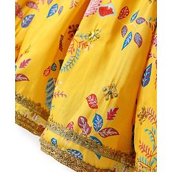 Babyhug Woven Embroidered Blouse with Lehenga and Half Sleeves Jacket Set with Floral Print - Yellow